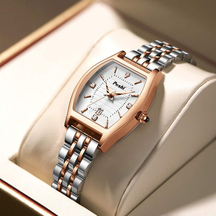Poshi 1 pieza Reloj de pulsera de mujer elegante de cuarzo analógico con decoración de diamantes y pantalla de fecha