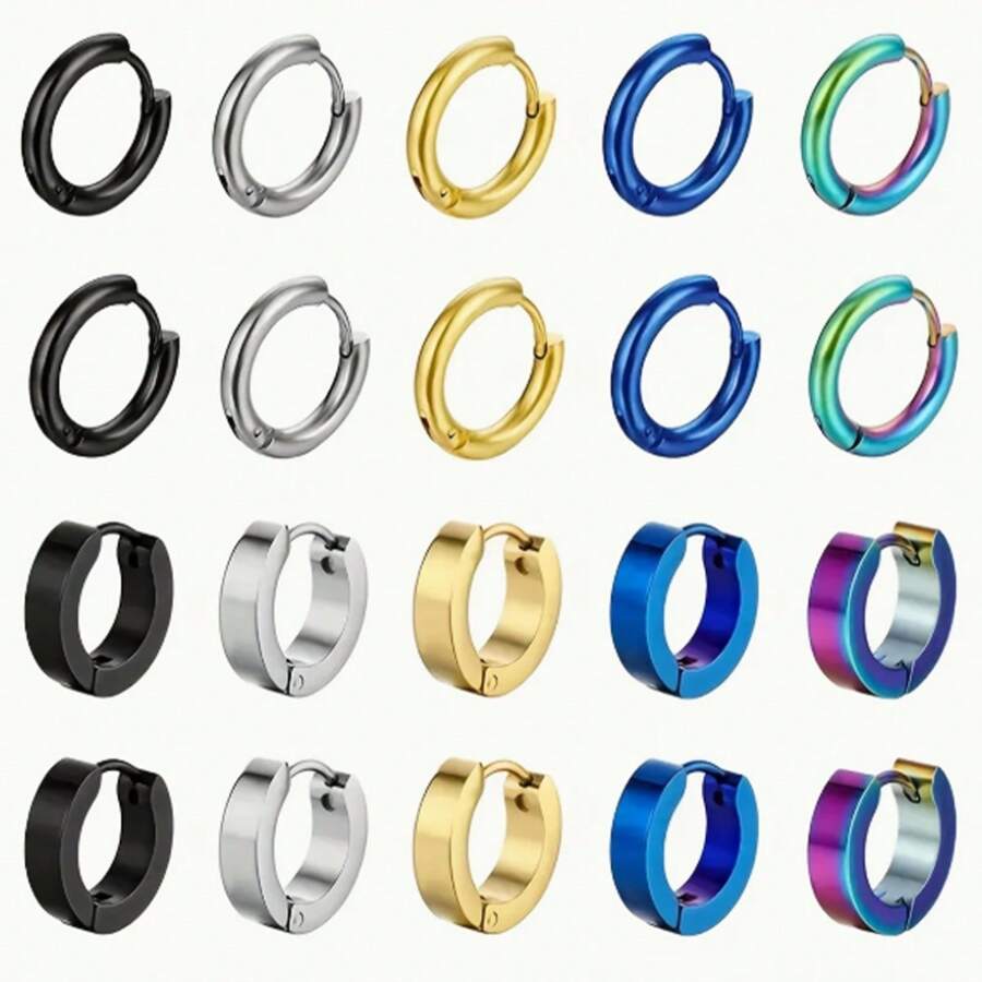 10 Pair Of Fashionable Hip-Hop Style Stainless Steel Earrings, Suitable For Both Men And Women To Choose From Multiple Colors, Suitable For Daily Or Party Use, And Can Be Given As A Gift To Friends