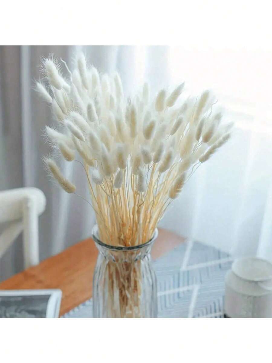 60/120 Stück natürliche getrocknete Blumen Dekoration, enthält getrocknete Hasenschwänze, Schilf, für Heim-Dekoration, Hochzeit, Party, DIY Basteleien, Fotorequisiten, Themen-Dekoration, 45 cm (Weiß)