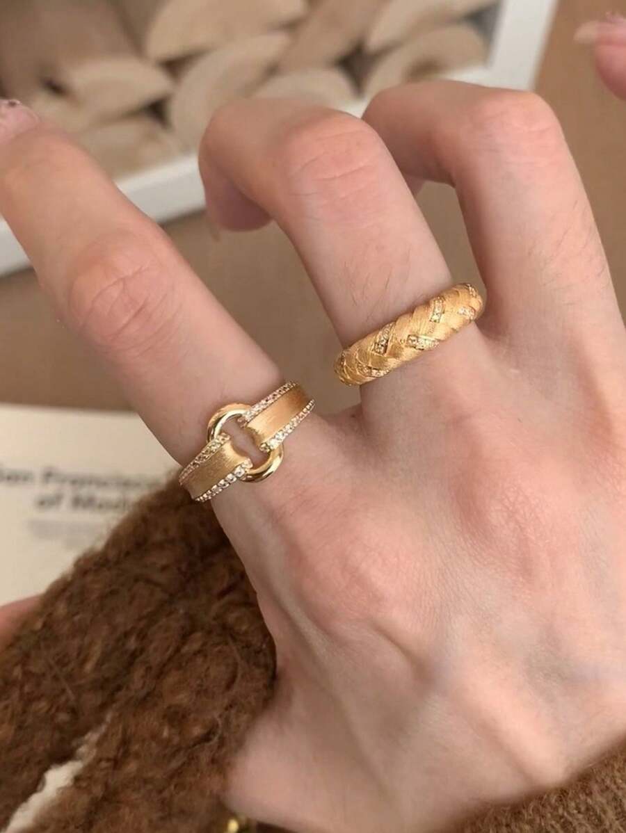 Bague créative en blé plaquée or 18 carats avec zircone, style palais français pour femmes de luxe