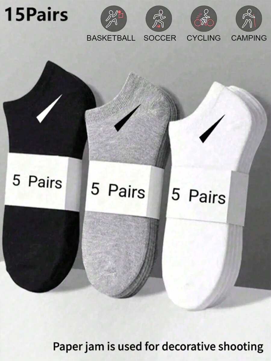 15 pares de calcetines unisex, calcetines deportivos, calcetines tipo crew en blanco/negro/gris, cómodos y versátiles, de unicolor y estilo deportivo simple, adecuados para uso casual diario, aptos para todas las estaciones