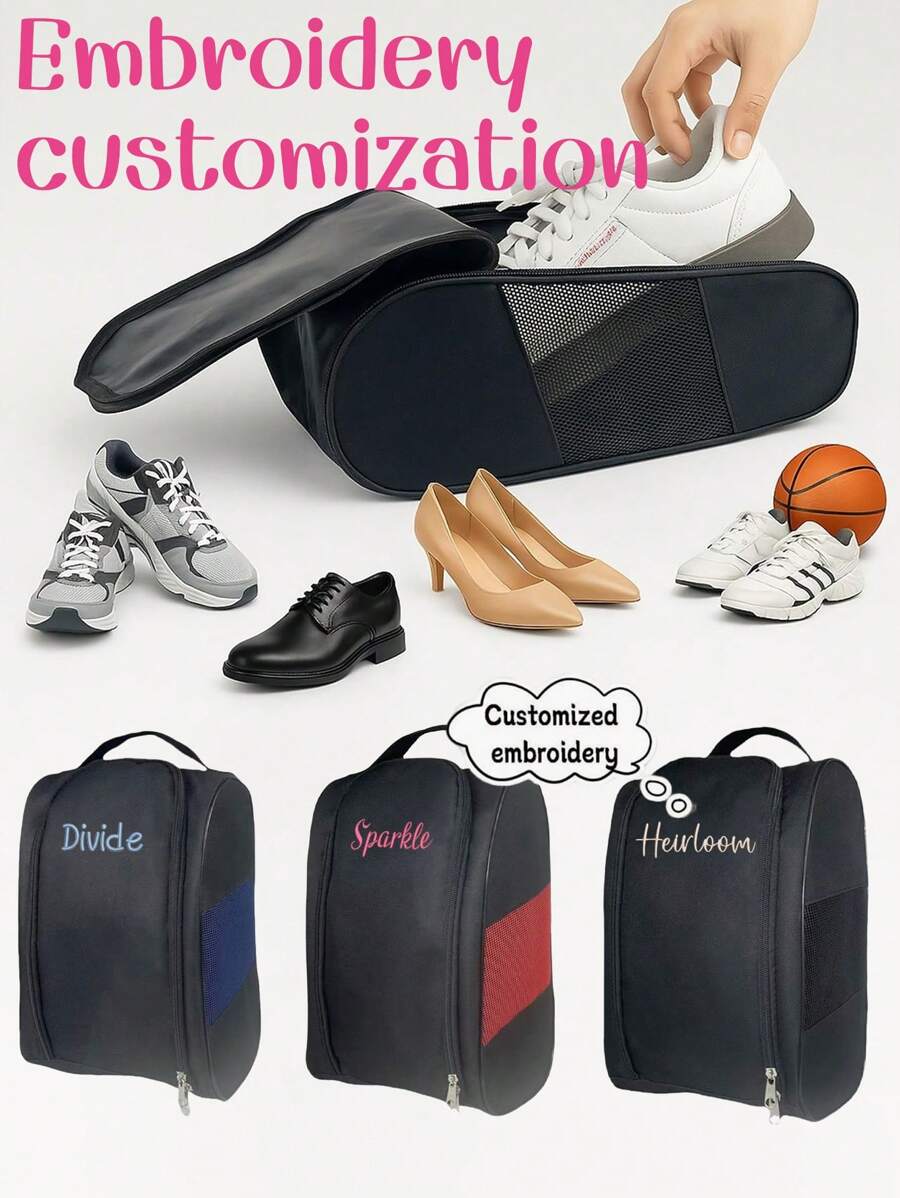 1 pièce Sac à chaussures de sport personnalisé avec broderie de nom, sac de rangement pour chaussures de sport/de gym étanche et respirant en maille, grand sac de transport pour chaussures portable, convient pour les sports, l'utilisation quotidienne, cadeau pour la famille, les amis, les mères, les pères, les filles, les fils, convient pour la fête des mères, la fête des pères, la Saint-Valentin, la fête des infirmières, Noël, la rentrée, les anniversaires