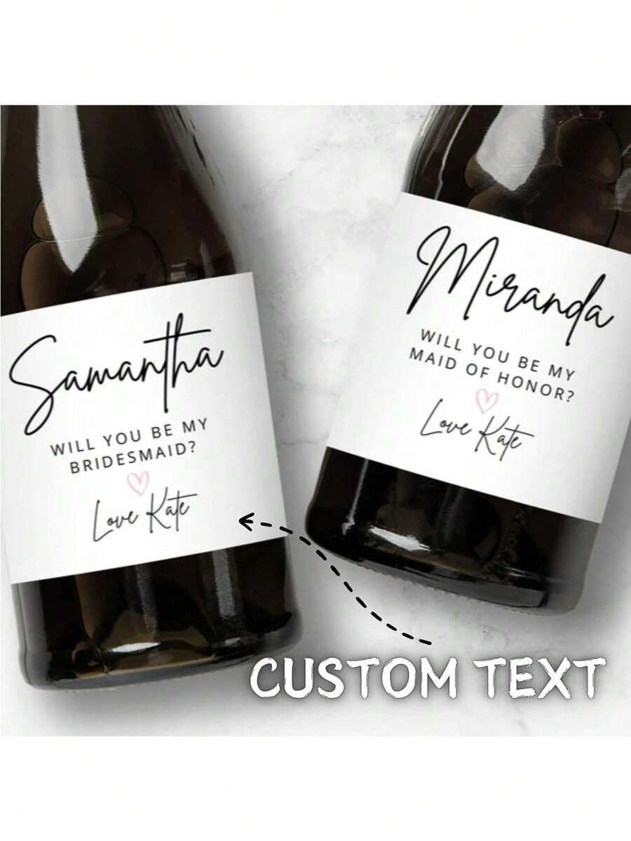 5PCS Any Sizes Custom Wine Bottle Labels – Waterproof Personalized Text Stickers For Weddings, Bridal Showers, Newlyweds, Couples, Special Events & Festive Gatherings Bridesmaid Champagne Labels, Maid Of Honor, Wedding Party Proposal