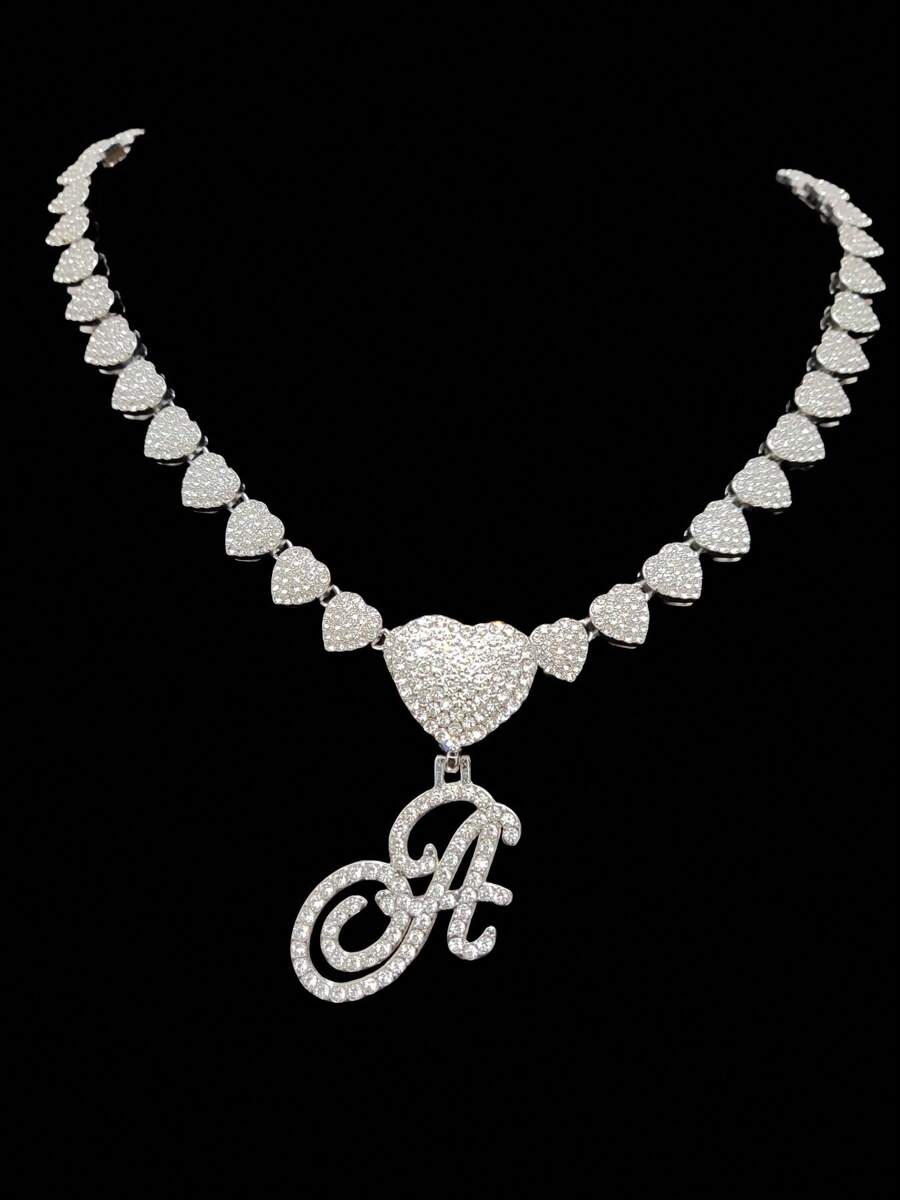 1pc Women's Letter Pendant Necklace With 20-Inch Fully Diamond Heart Necklace, Fashionable Retro Hip Hop Pendant Necklace, Elegant Valentine's Day Gift Suitable For Women And Girls For Daily Wear Or Parties