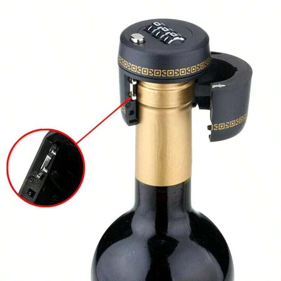 Trava digital com senha para tampa de garrafa de vinho - Segurança antirroubo, sem necessidade de montagem ou bateria, design de plástico durável com detalhes dourados, adequada para uso doméstico e comercial, proteção de vinho | Trava elegante para proteger bebidas, trava protetora contra refrigerantes, evita o consumo de bebidas