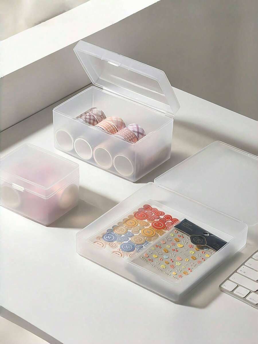 Transparente Desktop Aufbewahrungsboxen mit Deckel in verschiedenen Größen, Karteikartenaufbewahrungsschubladenbox, unverzichtbarer Desktop-Organizer