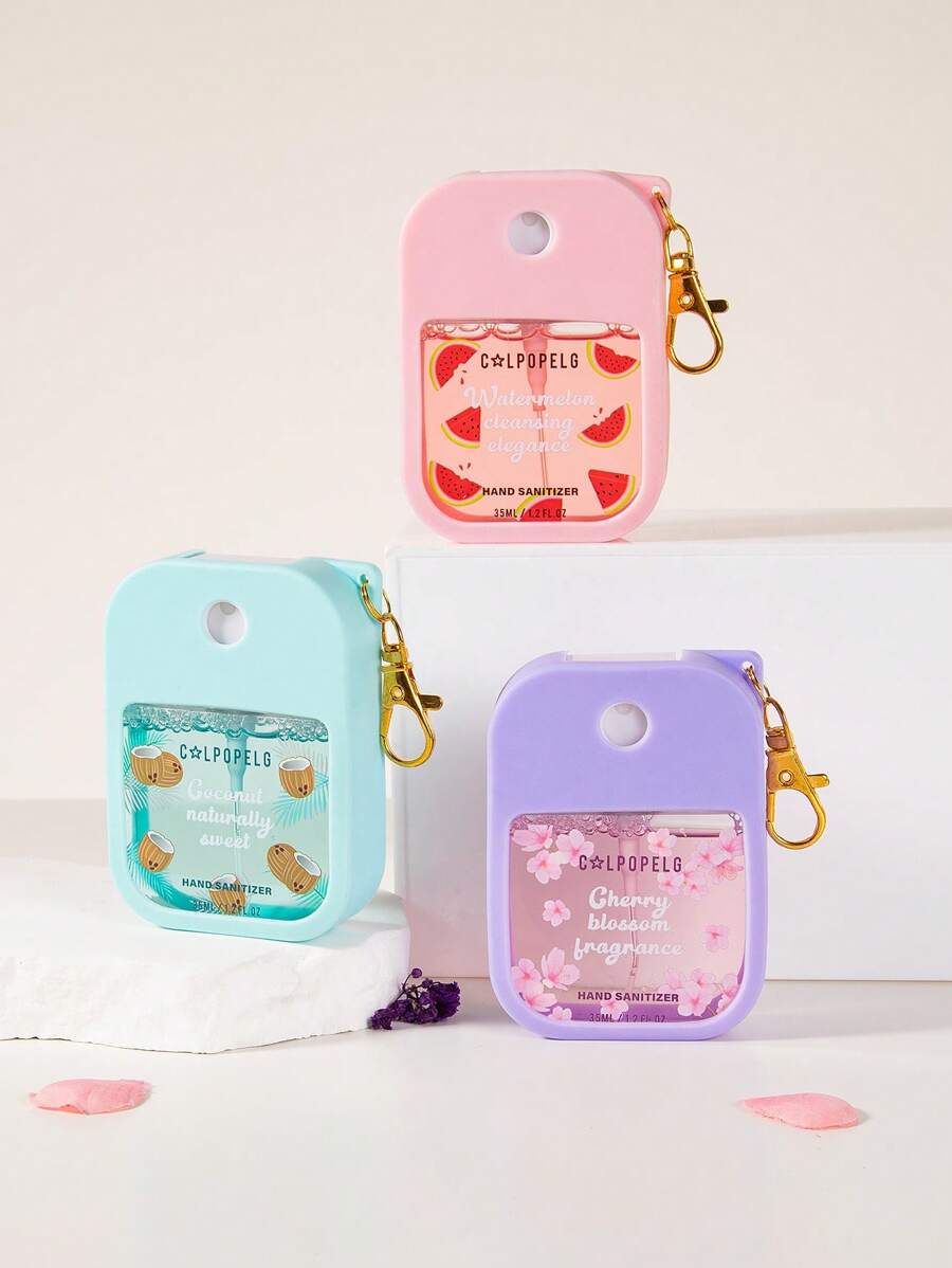 35 ml/50 ml Vaporisateur de désinfectant pour les mains portable avec étui en silicone coloré et porte-clés, conception compacte et étanche pour le bureau, la salle de sport, les déplacements, l'école, la voiture. Accessoires mignons gothiques Y2K