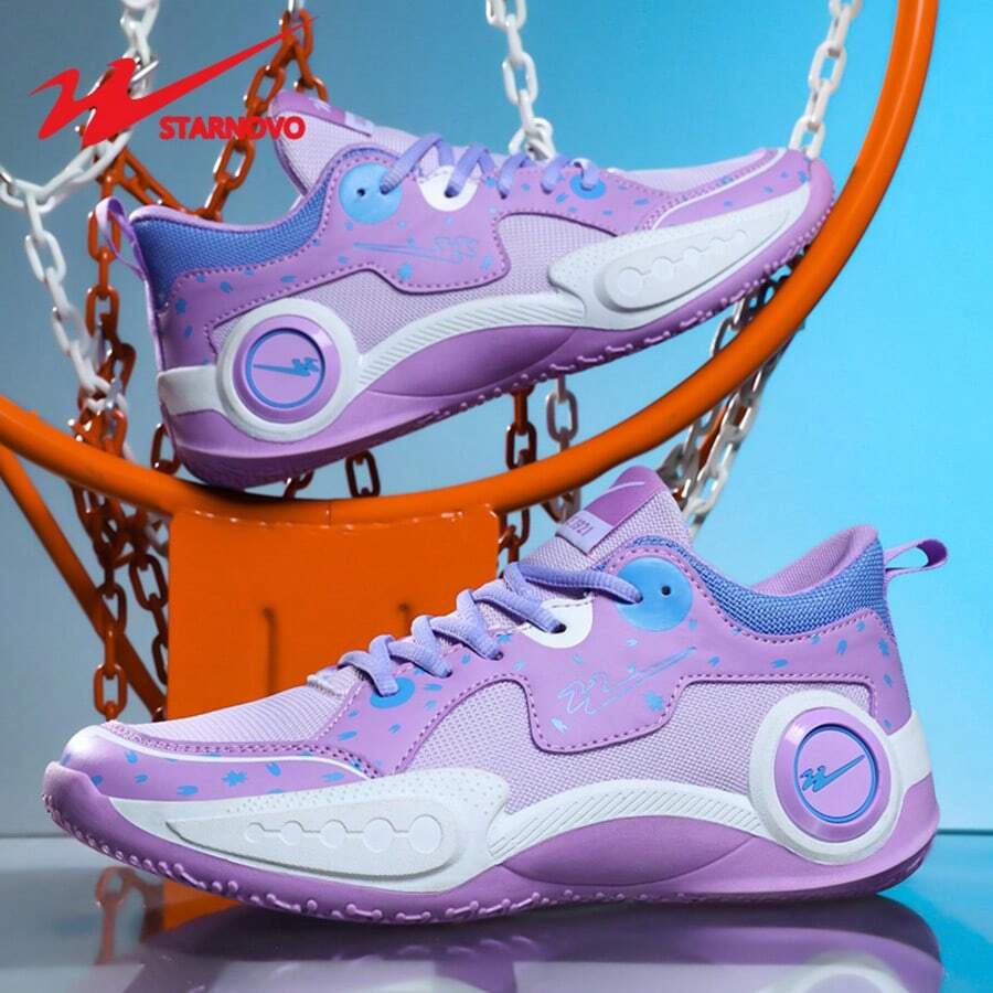 STARNOVO Zapatillas de baloncesto para hombres, suela de goma ultraligera antideslizante y duradera, mezcla de piel de PU y malla tejida, forro cómodo, transpirable y absorbe el sudor, adecuado para entrenamientos de baloncesto y béisbol de escuela media y secundaria, y competencias profesionales