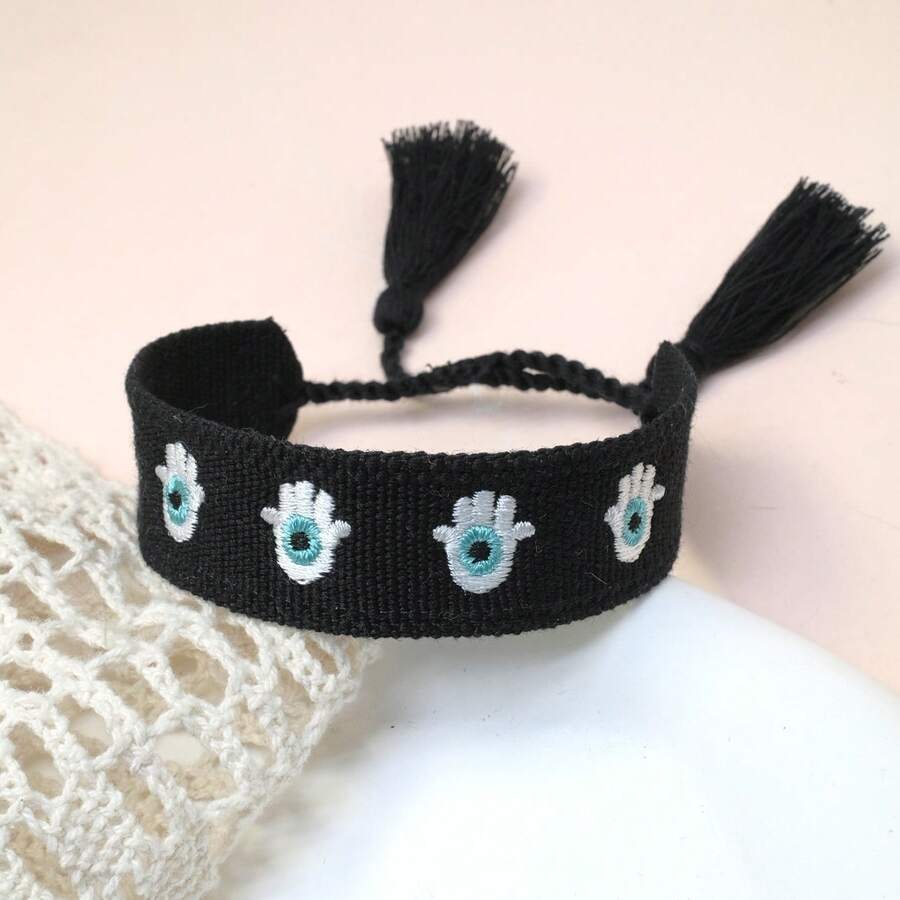 1 pièce Bracelet ajustable vintage tressé à la main avec un œil de démon créatif, à franges. Convient pour la famille, les amis, les étudiants, les cadeaux de fête, les fêtes, les voyages, bracelet de bénédiction