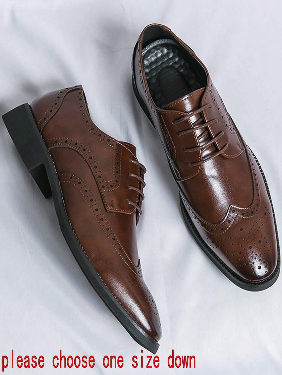 Męskie formalne rzeźbione buty brogsy, brązowe biznesowe, codzienne, sznurowane, skórzane buty typu oksford, odpowiednie na wesela i oficjalne okazje