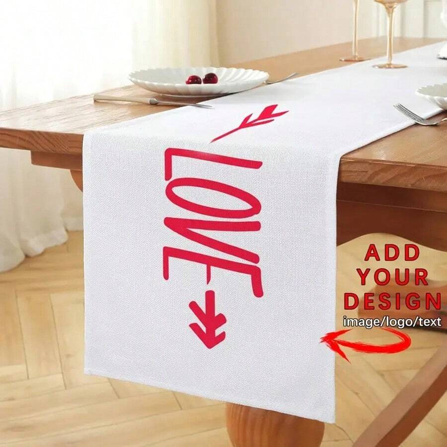 1 pièce Chemin de table en polyester personnalisé, design personnalisé, fanion de table vierge 13" X 72", pour fête, Saint-Valentin, Noël, Nouvel An, anniversaire, décoration de banquet de mariage