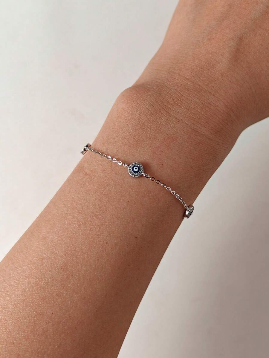 1 pulseira simples de prata esterlina 925 com cristal de zircônia e olho do diabo, presente feminino para o dia a dia/viagem/encontro