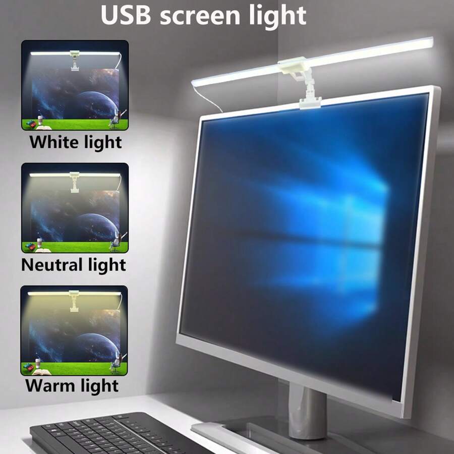 1 pieza Lámpara LED alimentada por USB para monitor de computadora, lámpara de juegos de computadora, lámpara de trabajo de computadora, lámpara USB, luz nocturna, adecuada para oficina, hogar, cafetería de internet, sala de juegos