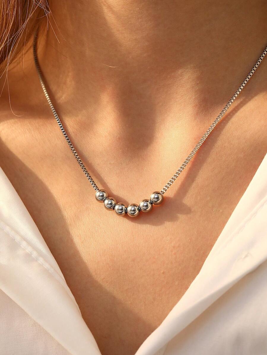 1 colar elegante de contas de aço inoxidável estilo francês, vintage e moderno para uso diário, presente para mulheres