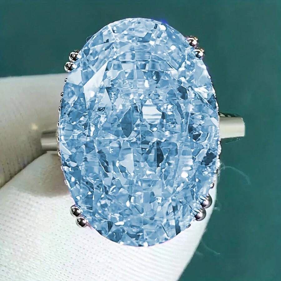 1pc Glamorous & Shining Women's Engagement Ring, Silver-Tone Oval White Synthetic Cubic Zirconia Embedded, Symbol Of Eternal Love, Perfect Gift For Girl's Birthday, Christmas, Anniversary
