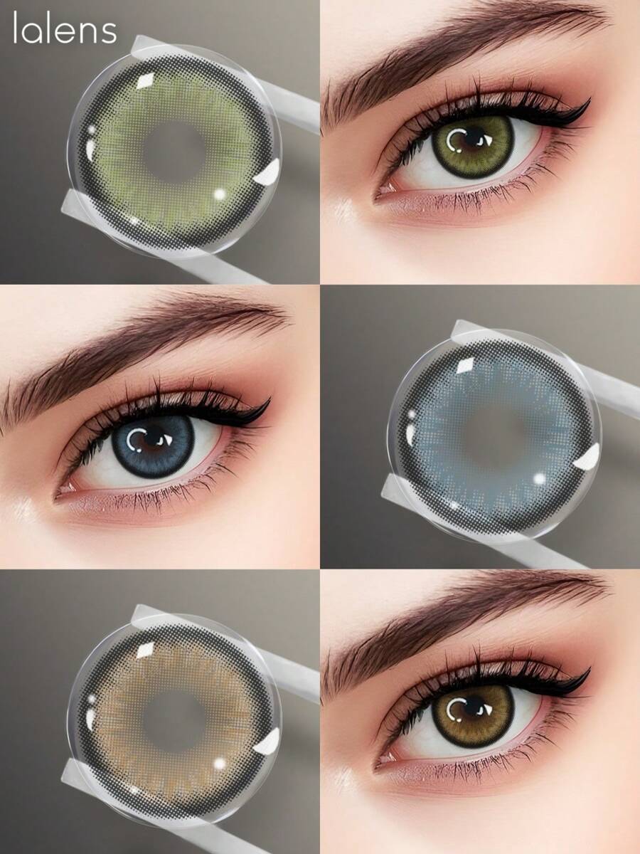 Lentes de contacto de color verde Lalens, hermoso maquillaje con diámetro de 14.20mm para uso semestral, lentes de contacto de color natural azul, gris y marrón para ojos marrones claros, con efecto de ojos grandes y círculos negros, lentes cosméticos suaves