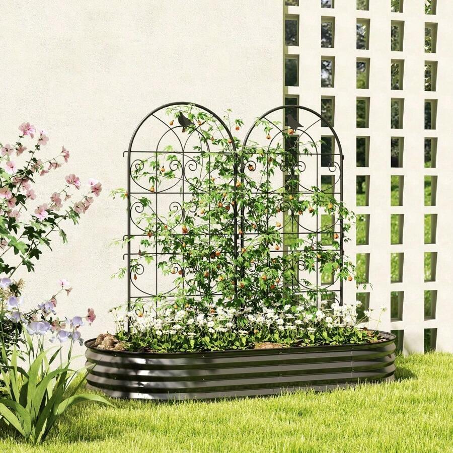 Rankgitter Metall 2er Set zum Stecken rostfrei Rankhilfe mit Vogeldesign für Kletterpflanzen 50x120 cm Spalier für Zimmerpflanzen Pflanzenspalier für Tomaten Blumen Kletterpflanzen Schwarz