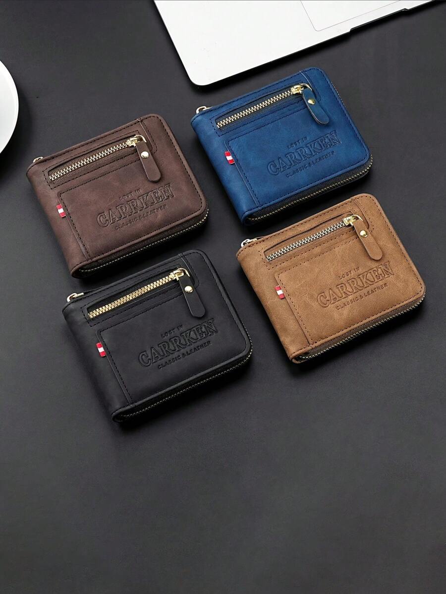 Carteira compacta masculina com zíper,, com bolso com zíper, compartimentos multifuncionais para cartões e porta-identidade, moderna e prática para o uso diário, presente de Natal/Carnaval, acessório moderno para jovens