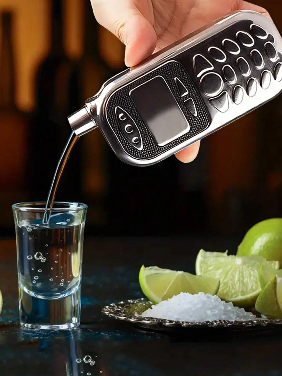1 Stück Getränkespender Flasche aus Edelstahl in Handyform, Fischförmige Flüssigkeitsverteilerflasche für Outdoor-Reisen, geeignet für Milch, Getränke, Suppe