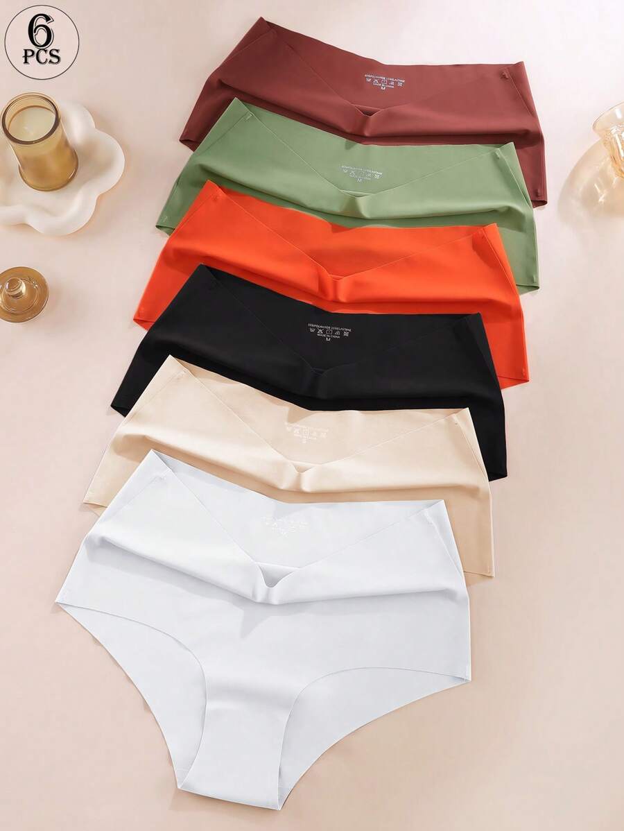 Aofeiqike 6 piezas de bragas de cintura alta para mujer de talla grande, estilo europeo y americano, tanga sexy, ropa interior suave y transpirable de seda de hielo sin costuras