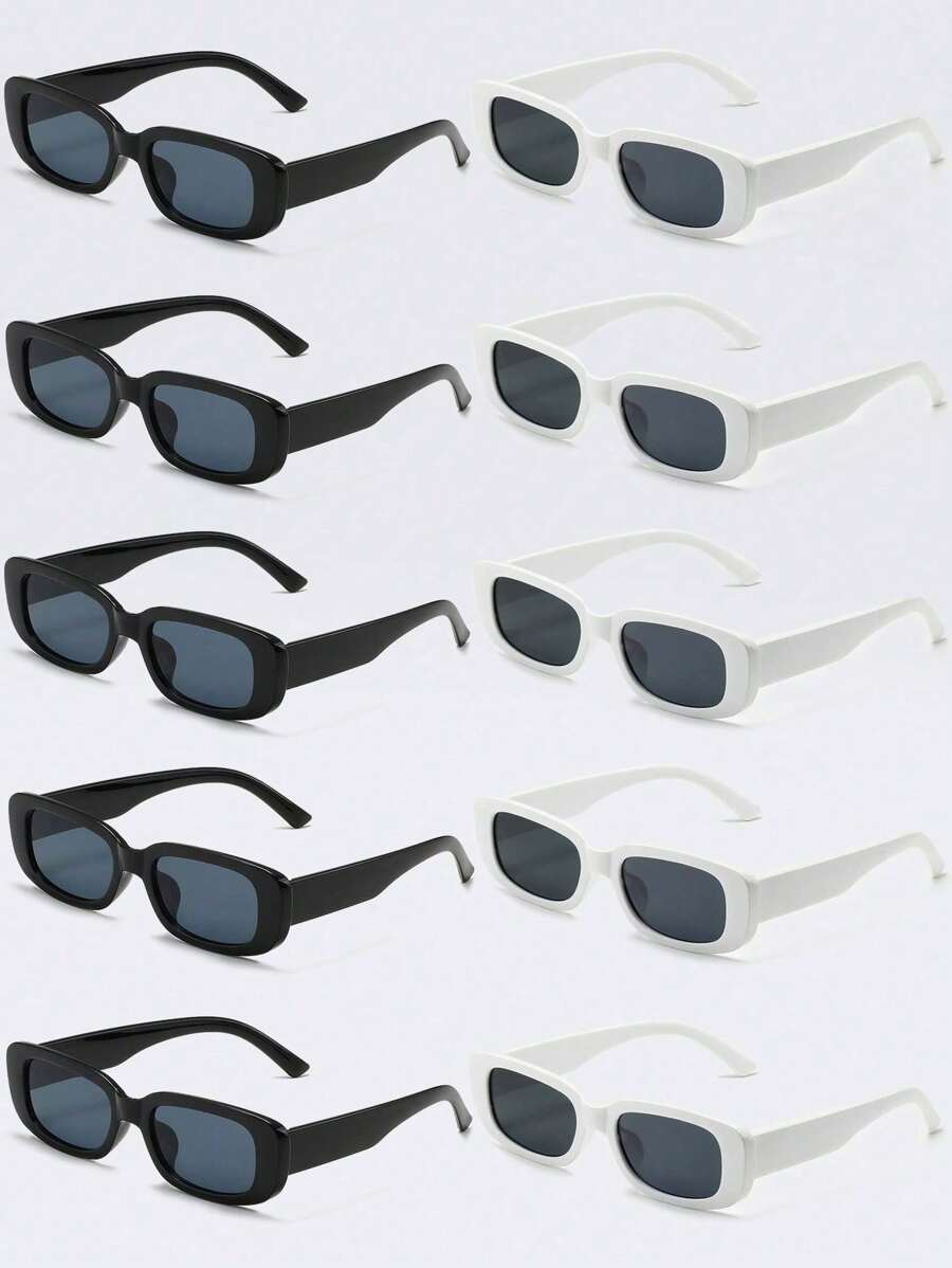 10 pièces Lunettes carrées unisexes, lunettes de mode décoratives et pour femmes, convenant pour les déplacements quotidiens, les vacances d'été à la plage, l'extérieur et les cadeaux