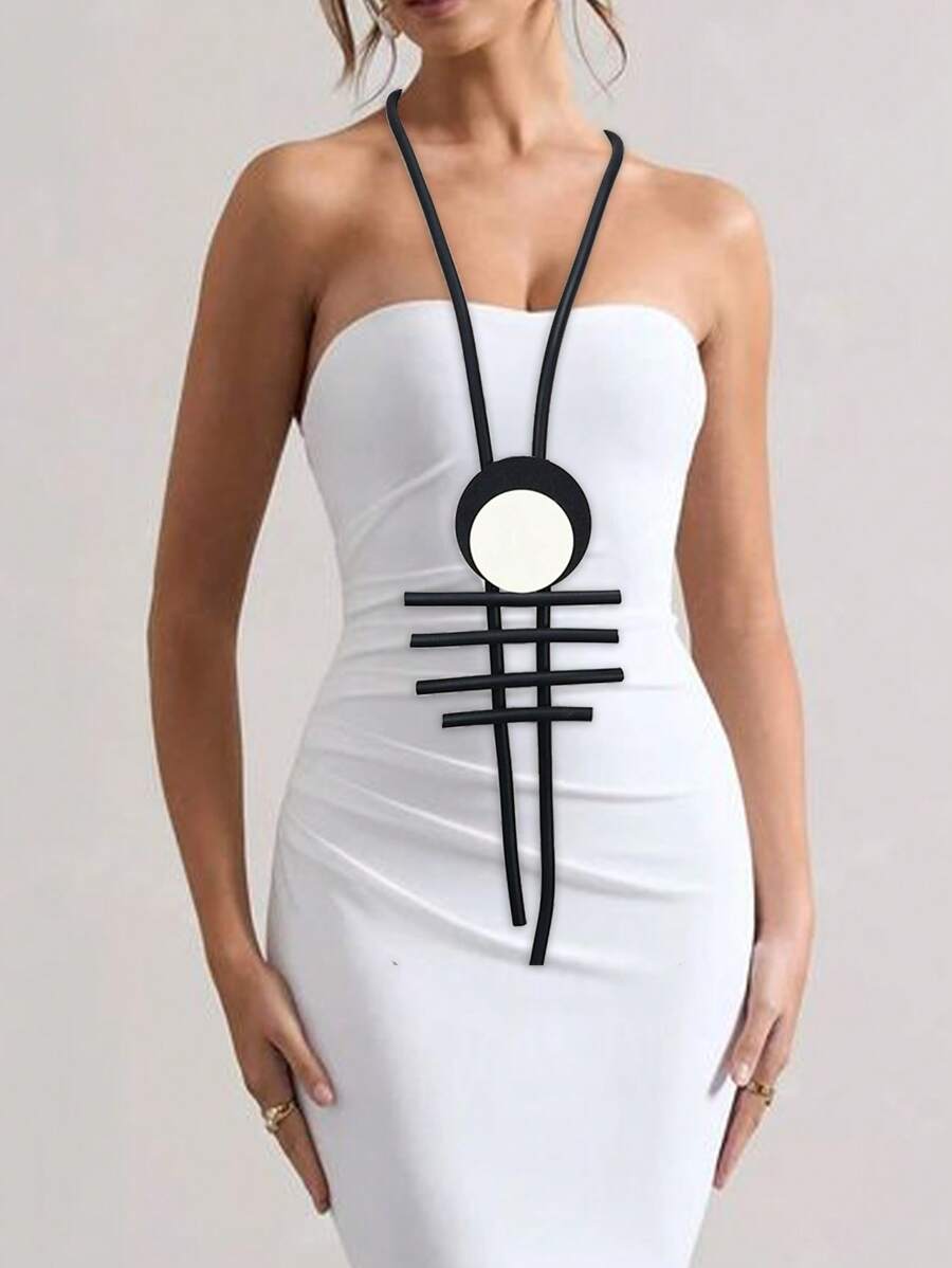 MARLIWOO 1pc Bohemian Style Minimalist Line Decor Vintage Long Necklace For Women