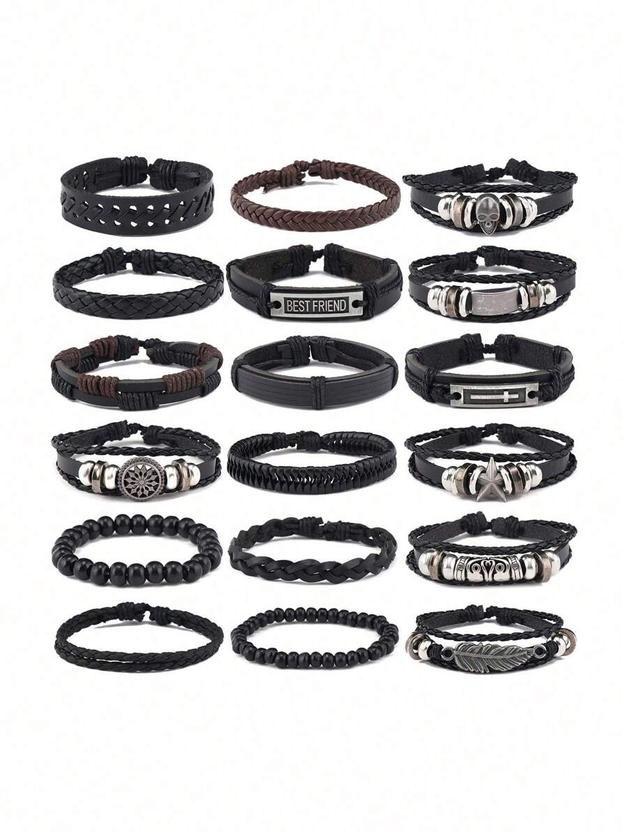 Pulseira retrô de hip-hop de rua com 18 peças, conjunto de joias punk, pulseiras, acessórios masculinos de estilo misto