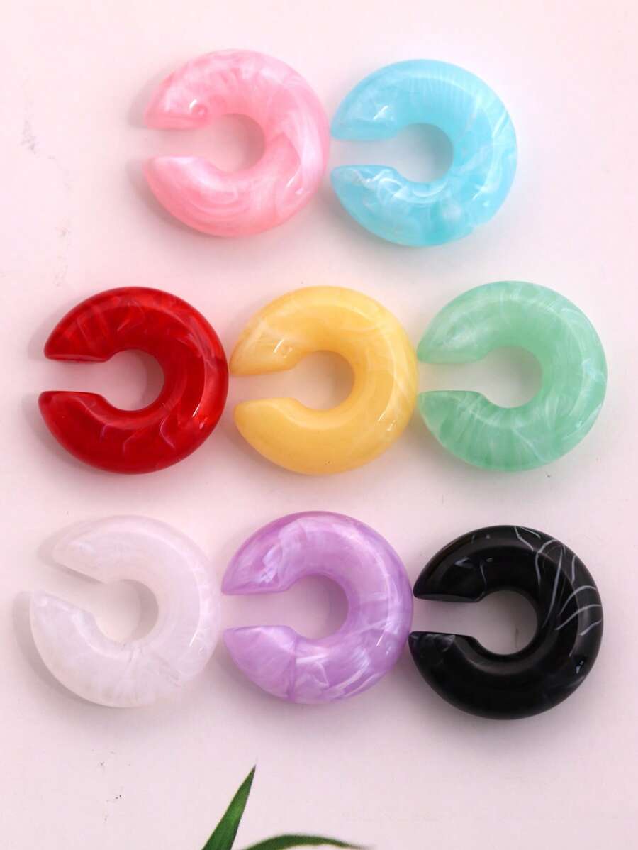 Colorful Resin Clip-On Earrings Set – 8Pcs Fun & Styles,No - Piercing Needed