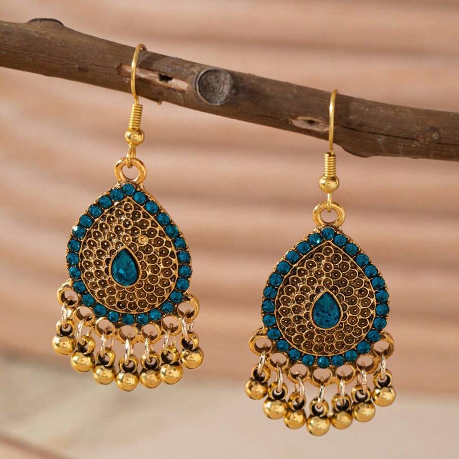 1 Par de Pendientes Colgantes con Estilo Vintage de Lágrima de con Cascabel, para Uso Diario de Mujer