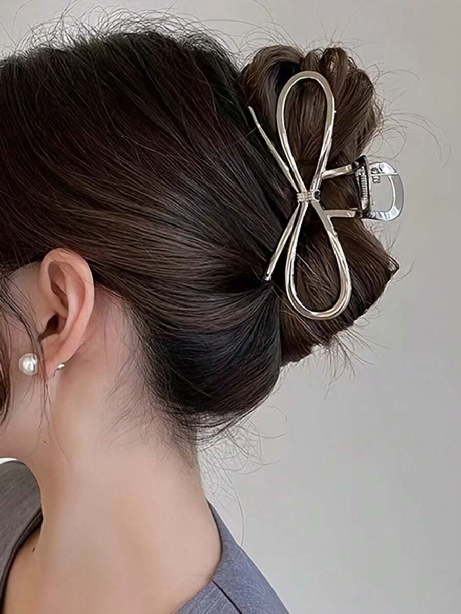1pc Crystal Hollow Square Alloy Hair Claw Clip, Luxury Hair Claw Design Rhinestone Hair Accessory, Elegant Bow Decor, Suitable For Casual Wear, Valentines Day Fashion Hair Accessories Elegant Hair Clip