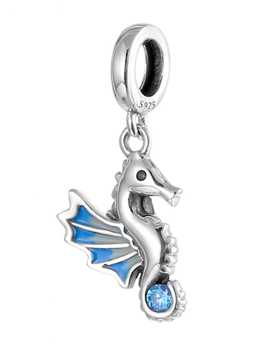 A Delicate 925 Sterling Silver Piece Set With Zirconia, Seahorse, Marine Creatures, DIV Beads, Jewelry For Women, Silver Jewelry, Daily Wear, Gift