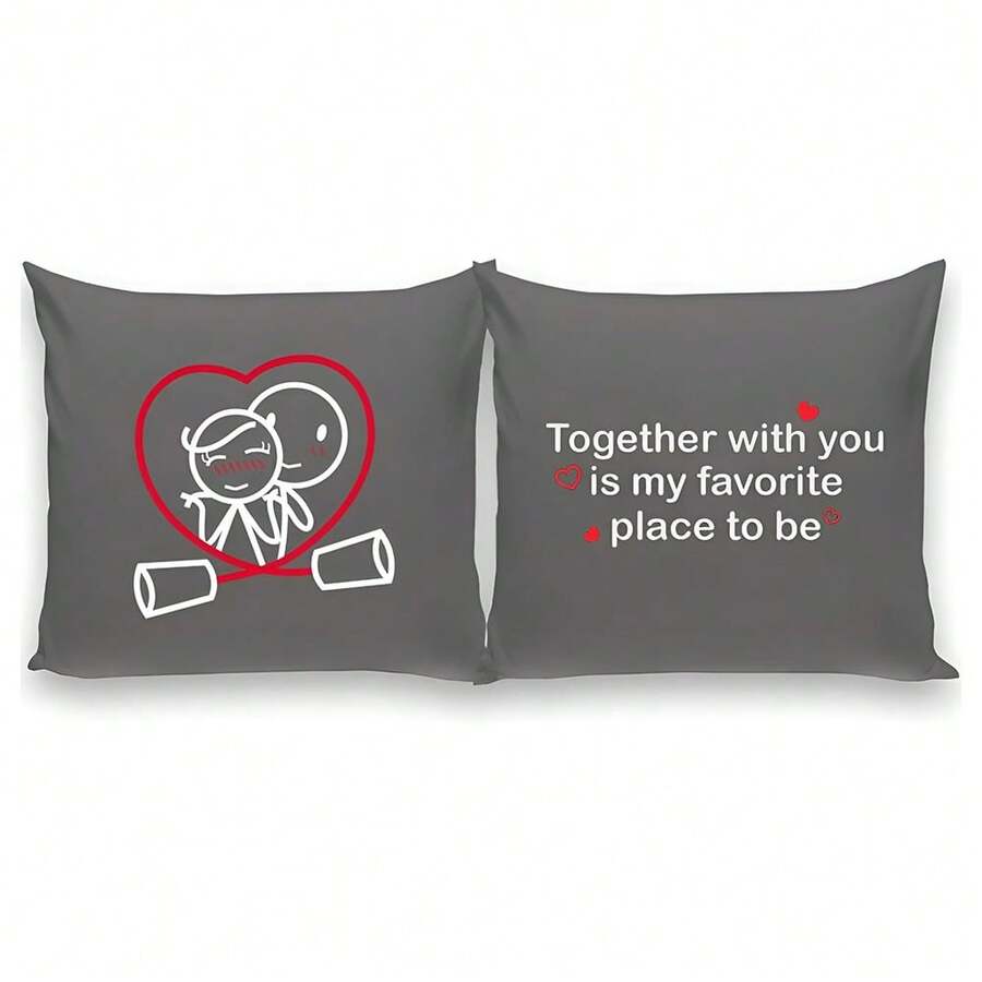 2pcs,Together Is My Favorite Place To Be Couple Pillowcases - Gifts For Him And Her, Long Distance Relationships - Throw Pillow Covers