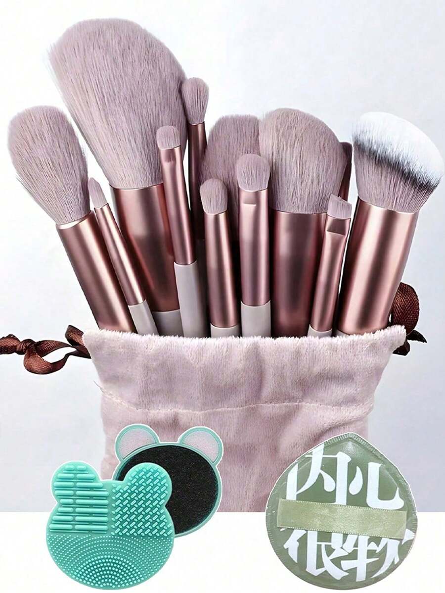 15 Pieces, Makeup Brush Set, Concealer, Blush, Powder, Eye Shadow, Highlighter, Foundation, Beauty Makeup Tools, With Makeup Clear Box, Powder Puff, Suitable For Daily Makeup, Traveling, And Daily Commuting