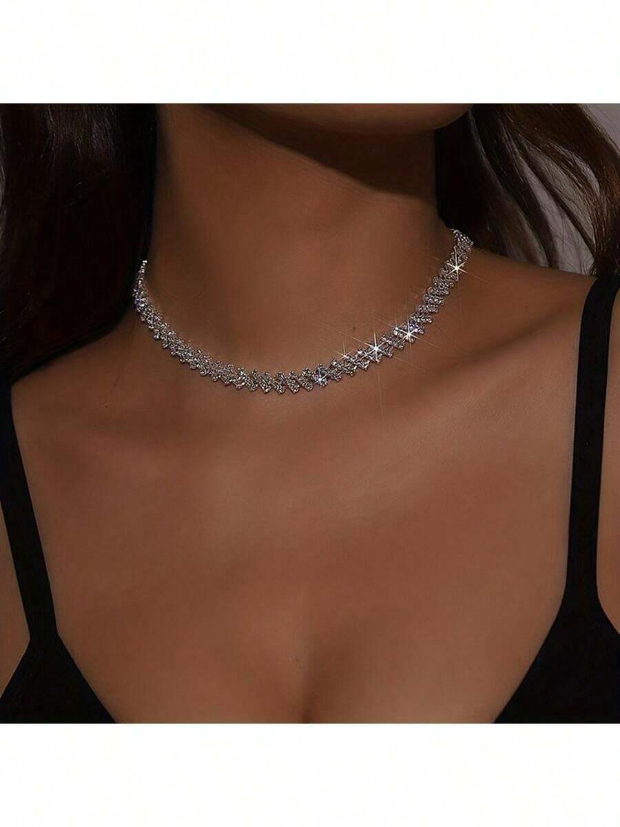 1pc Luxury Rhinestone Claw Chain Geometric Necklace, Gift For Women Wedding Engagement Party