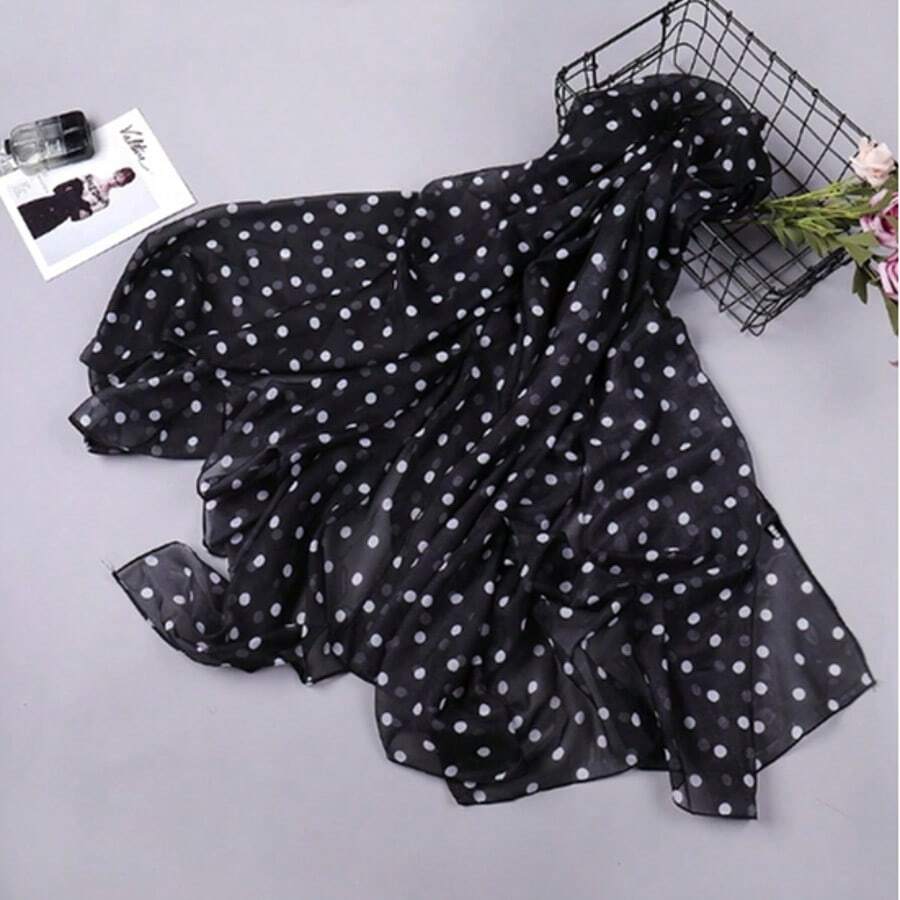 1 pièce Foulard en chiffon élégant minimaliste classique à imprimé pois pour femmes, foulard de tête fin et respirant, châle pare-soleil