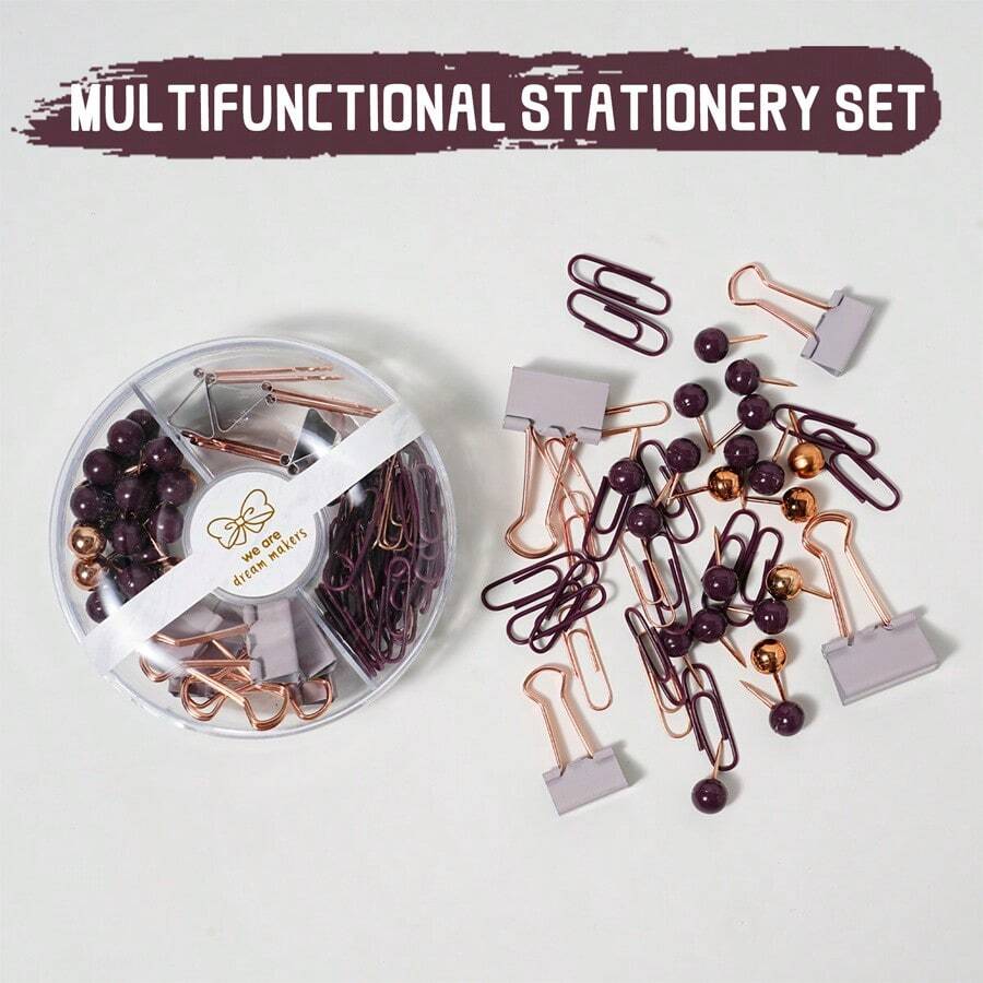 Paper Clips And Binder Clips Set, Metal Assorted Sized Binders With Push Pins, Cute Office Supplies For Desk, Desk Accessories