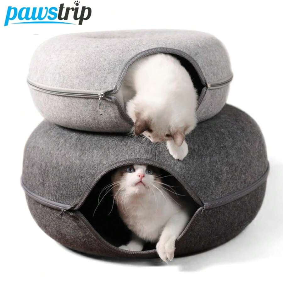 Donut Cat Bed For 2 Cats Pet Cat Tunnel Toys Kitten House Basket Interactive Play Toys For CatsFelt Rabbit Cave Nest