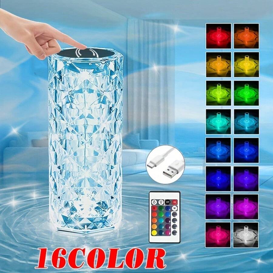 1 pezzo Lampada da tavolo a LED, luce rosa, lampada tattile con 16 colori regolabili, luce atmosferica romantica, luce notturna tattile USB