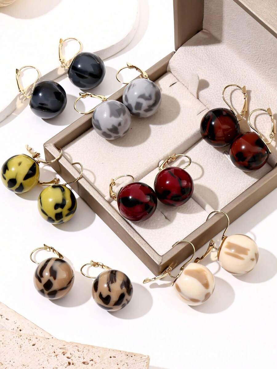 1 Par de Brincos Argola Redonda de Resina com Estampa de Leopardo para Mulheres, Disponíveis em 7 Cores, Adequados para Uso Diário, Festas ou Estilo de Rua