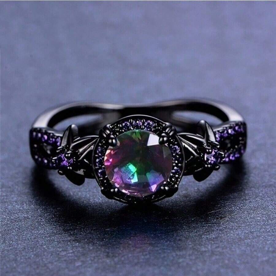 1 pièce Bague décorative en alliage de métal noir vintage avec zircone cubique, convient pour un port quotidien
