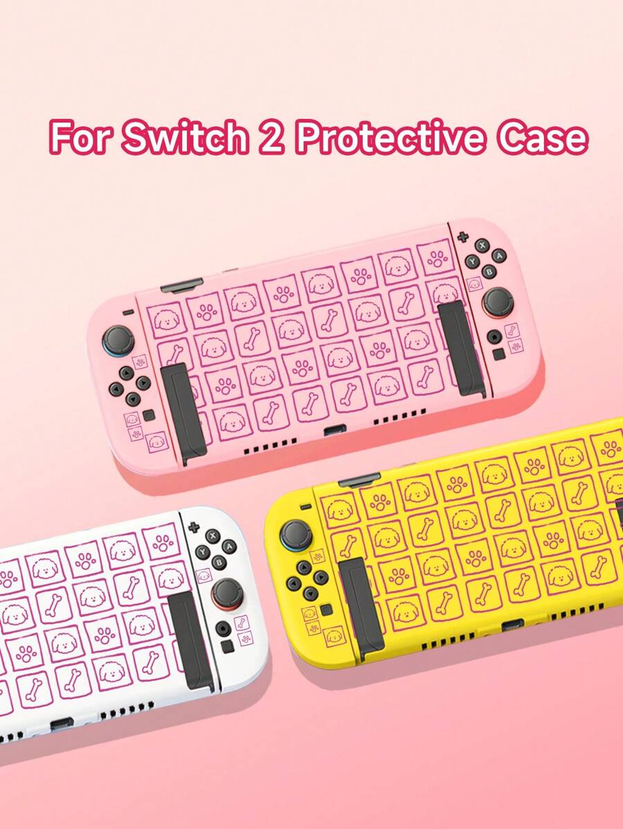 Switch 2. Generation Spielekonsole Niedlicher Welpen Würfel Muster Schutzcase, kompatibel mit Switch NS/Switch OLED/Switch Lite, Mehrfarbige Weiß/Rosa/Gelb TPU Weiche Schale Transparente Hülle, Universal Grifffschutz, Switch Controller Schutz, Switch Gaming Zubehör, Stoßfest rutschfest kratzfest, Stilvoller Entwurf
