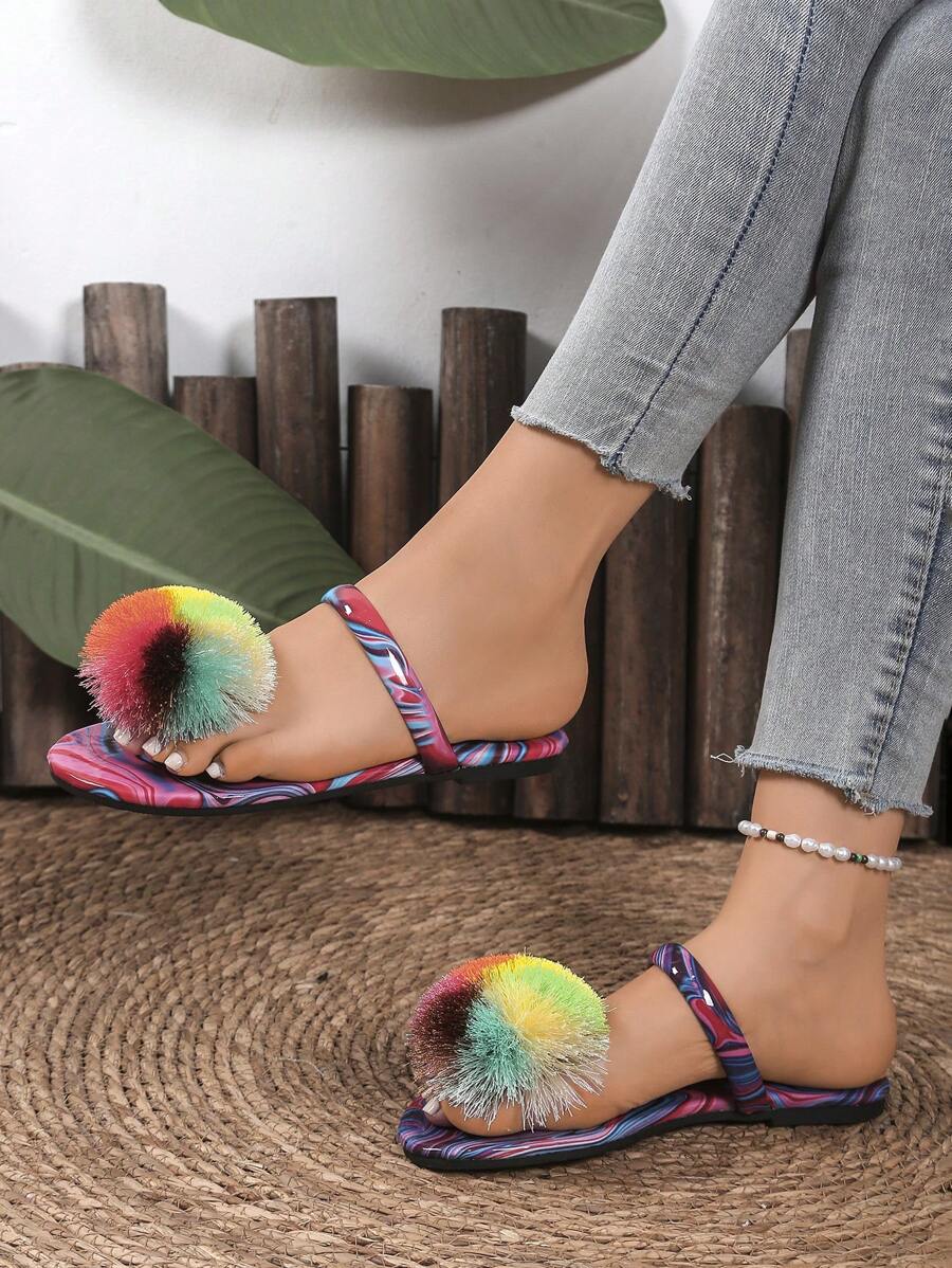 Sandalias planas de mujer cómodas, chanclas casuales de dedo tipo clip de colores múltiples, sandalias planas, estilo estudiante de diapositivas simples