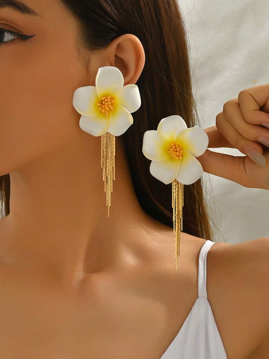 1 par de pendientes elegantes con flecos de flor de margarita de color degradado, diseño delicado y bonito, adecuado para uso diario, resort y fiesta de mujeres