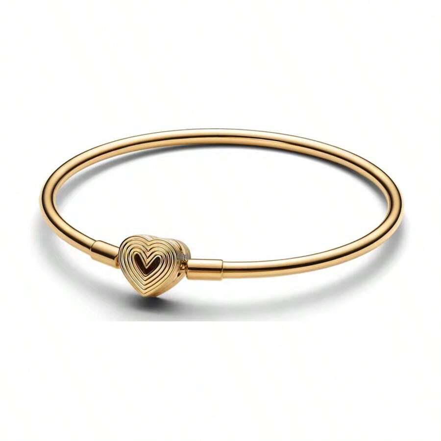Disney 1pc Disney's Popular S925 Sterling Silver Heart-Shaped Cubic Zirconia Snake Bone Bracelet, Suitable For Jewelry DIY, Fashion Jewelry Gifts