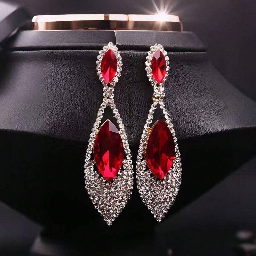 1 Pair European & American Style Crystal Zirconia Pendant Earrings, Suitable For Women's Party Wear, Elegant & Versatile