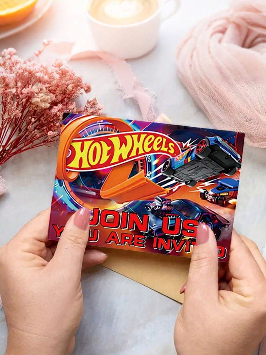 Hot Wheels 12PCS Hot Wheels Racing Theme Birthday Invitation Cards,Fun Party Supplies,Fill-In Birthday Cards For Auto Theme Celebrations,Auto Racing Party Decor & Favor Supply