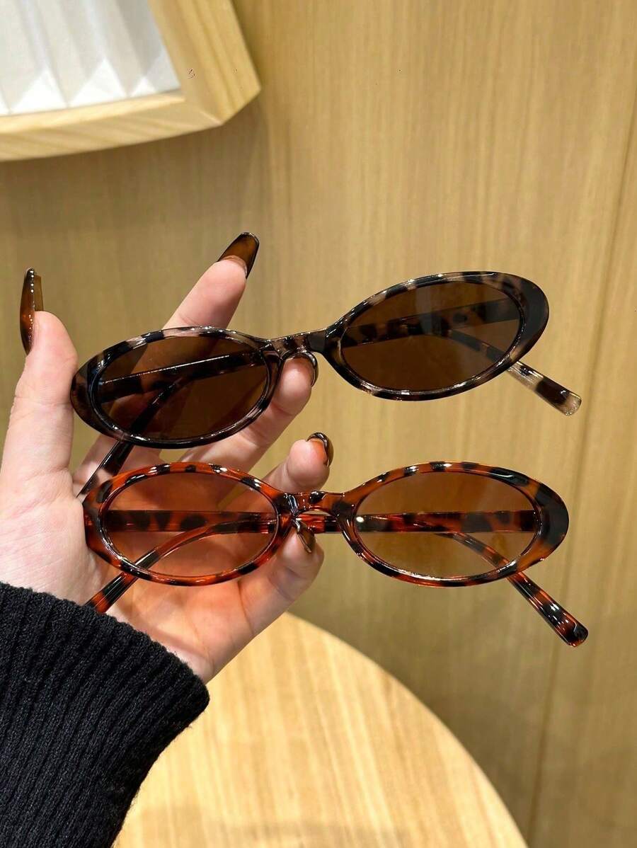 2 pièces Lunettes mode ovales à monture complète léopard pour femmes - Design en plastique parfait pour les vacances à la plage, les séances photo de rue et les tenues quotidiennes