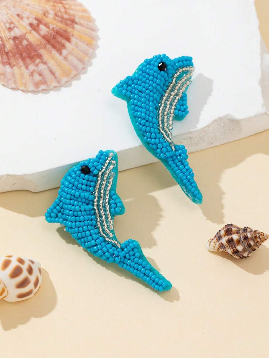 1 Stück handgefertigte perlenbestickte Broschen im Boho-Stil in Delfin-Form, vielseitig für den täglichen Trage-Ozean-Serie
