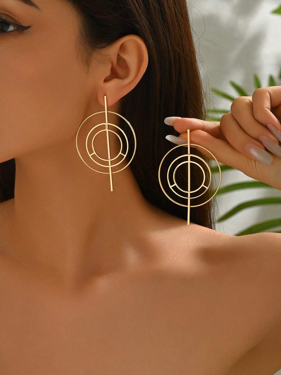 1 par de pendientes de diseño geométrico de alambre metálico en espiral para mujer, de estilo europeo y americano exagerado, adecuado para diario, estilo callejero, casual, nicho, accesorios
