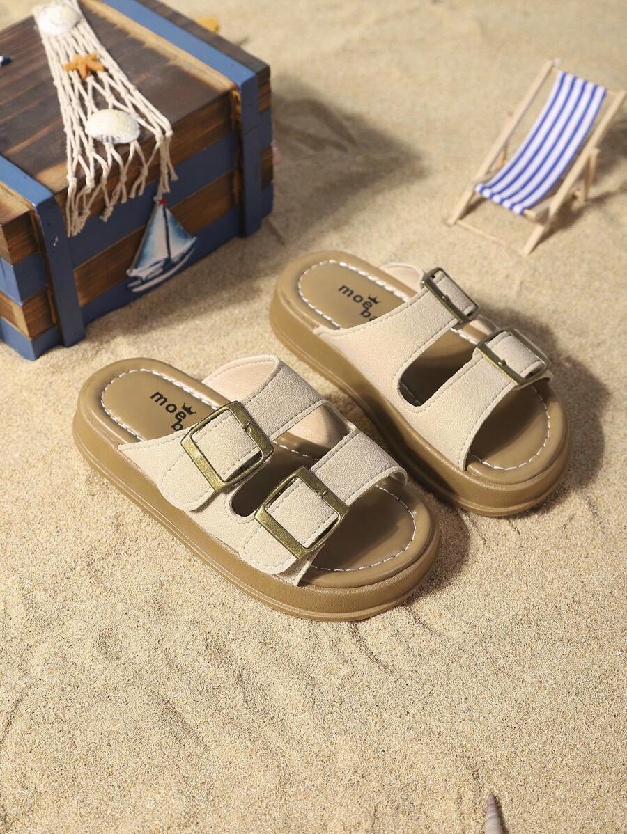 1 Pair Kids Fashion Double-Strap Thick-Sole Lightweight Outdoor Slippers, Summer